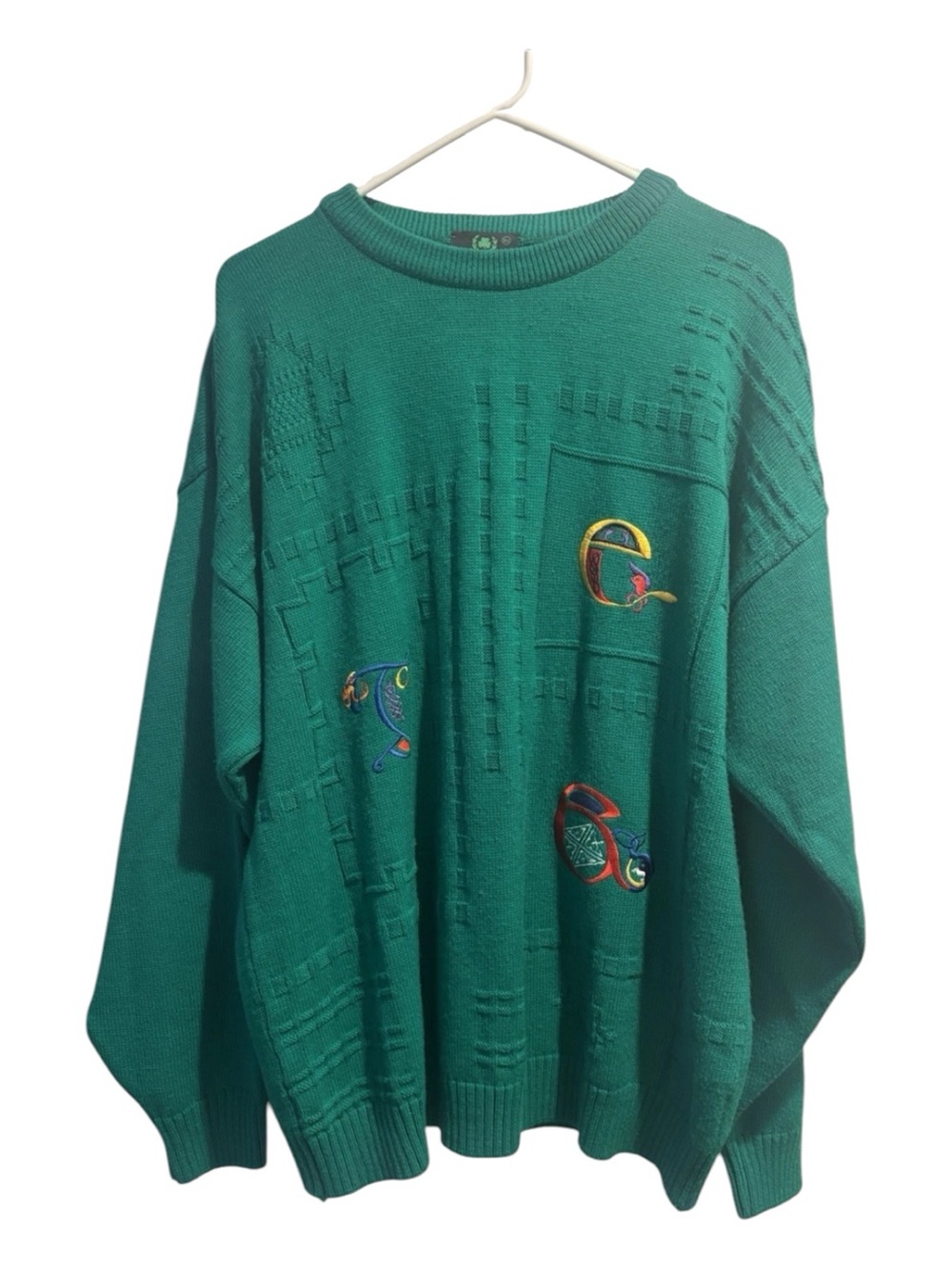 Emerald Isle Green Embroidered Crewneck Sweater